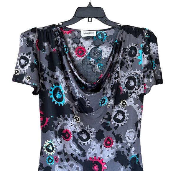 Emilio Pucci Steampunk Gears Print Dress Gray Turquoise Pink IT 42 / US 8 - Picture 3 of 9